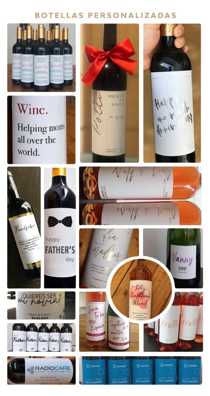 Regala botellas de vino con etiquetas personalizadas el día de tu